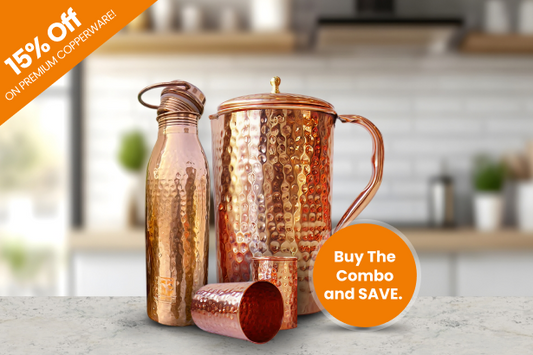 Handmade Copper Water Bottle (950ml) & Copper Pitcher Set