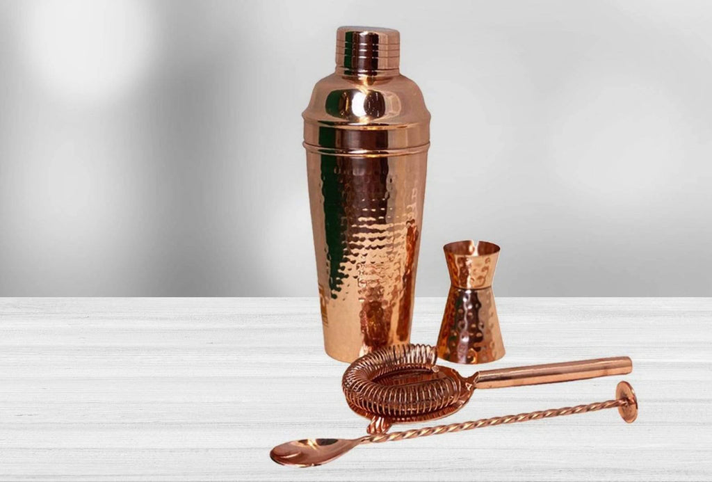 Handmade Copper Bar Set, Copper Cocktail Shaker Set