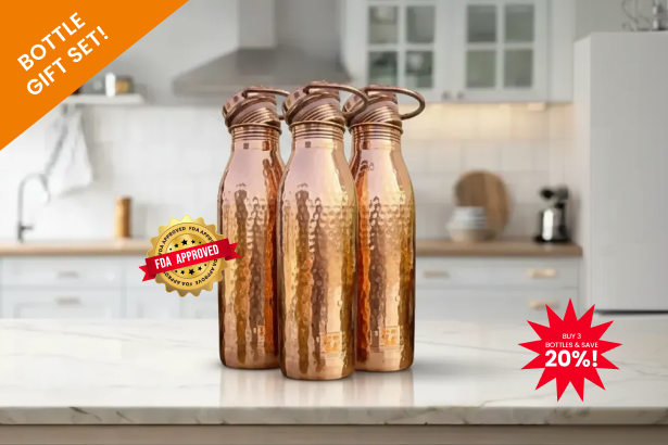 Ayurvedic handmade copper water bottle made in India by Kaarigar