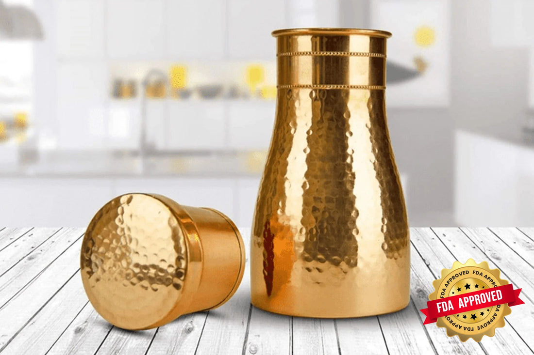 Handmade hammered copper water carafe, a pure copper carafe for bedside water