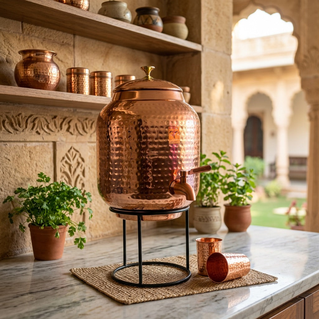 Ayurvedic Copper Water Dispenser Set