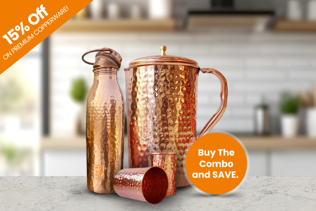 Handmade Copper Water Bottle (950ml) & Copper Pitcher Set