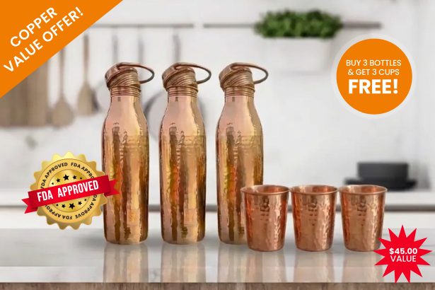 Buy 3 Bottles and get 3 12 oz Copper Cups Free ($45.00 value)